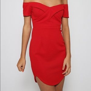 Red off-the-shoulder dress